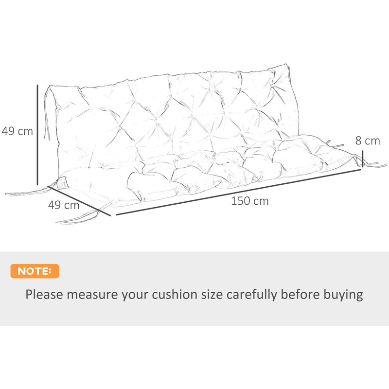 Black 3 Seater Garden Bench Cushion with Ties - 98x150 cm