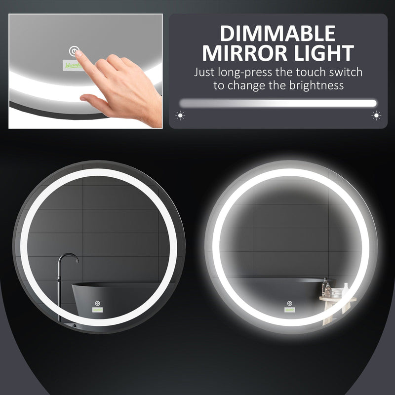 Round LED Wall Mounted Bathroom Mirror, 60cm, Black