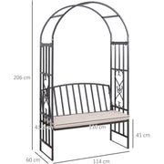 Metal Arch Garden Bench with Cushion, 114x60x206cm, Black Outsunny