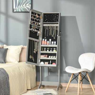 Lockable Jewellery Cabinet, Full-Length Mirror, Bedroom Decor Homcom