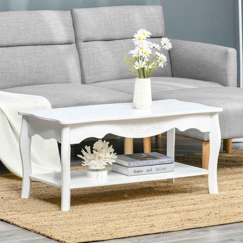 Modern White Coffee Table with Shelf