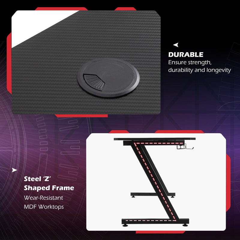 Steel Frame Gaming Desk with Cup Holder & Cable Organiser