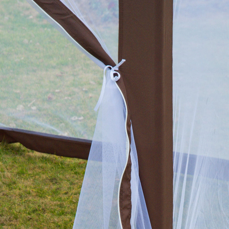 Brown Hexagonal Gazebo with Mosquito Netting