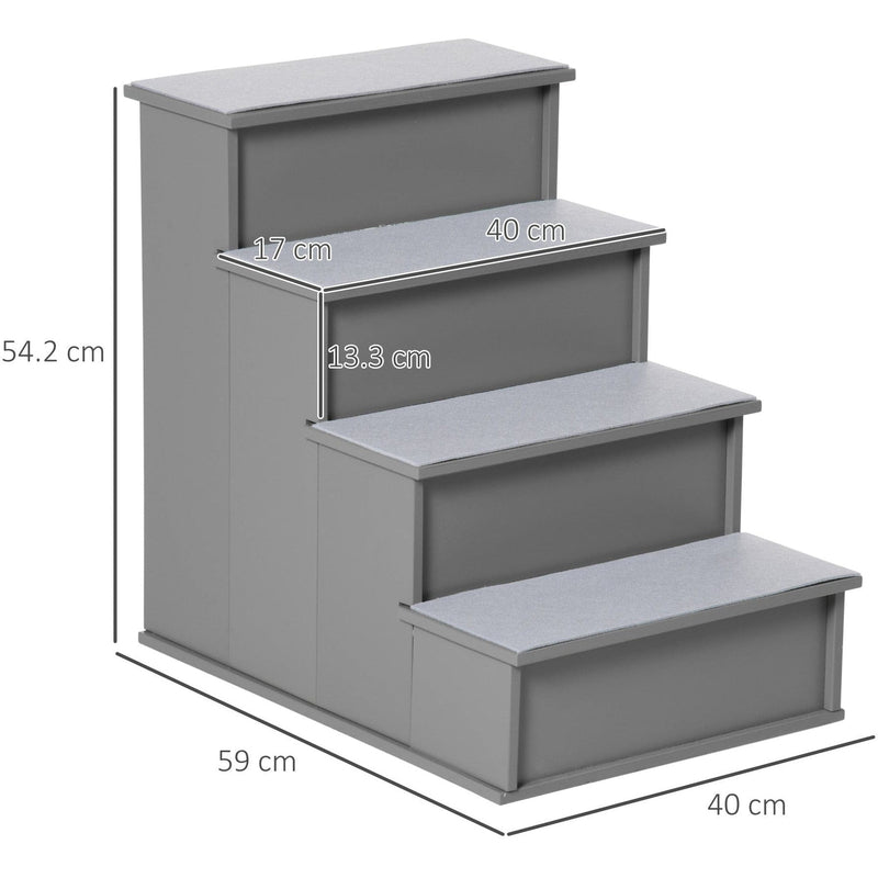 4 Step Wooden Pet Stairs with Non-Slip Carpet, 40x59x54.2cm