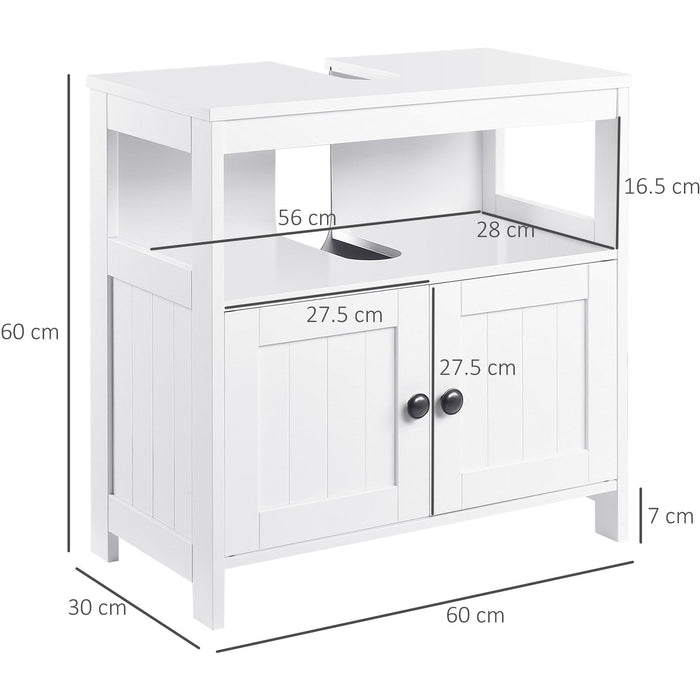 White Pedestal Under Sink Cabinet With Double Doors