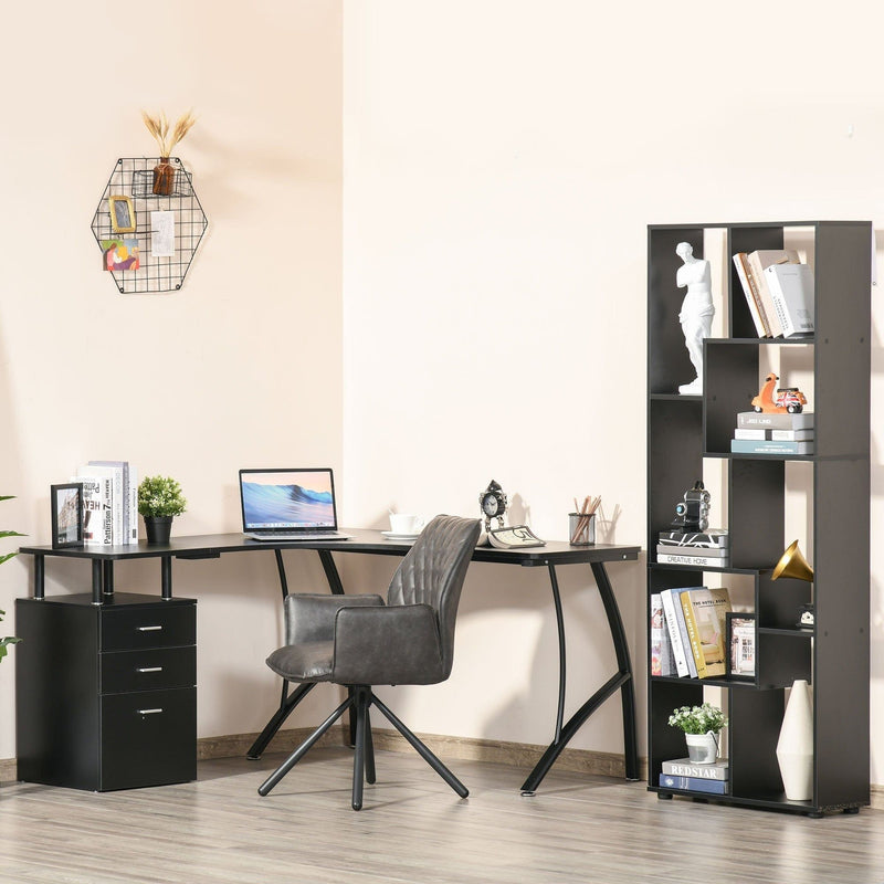 Industrial Corner Desk with Drawer, Black, Home Office