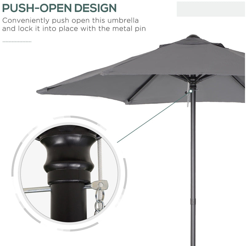 2m Outdoor Patio Parasol - Sun Shade, 6 Ribs Outsunny