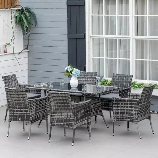 6-Seater Rattan Outdoor Dining Set
