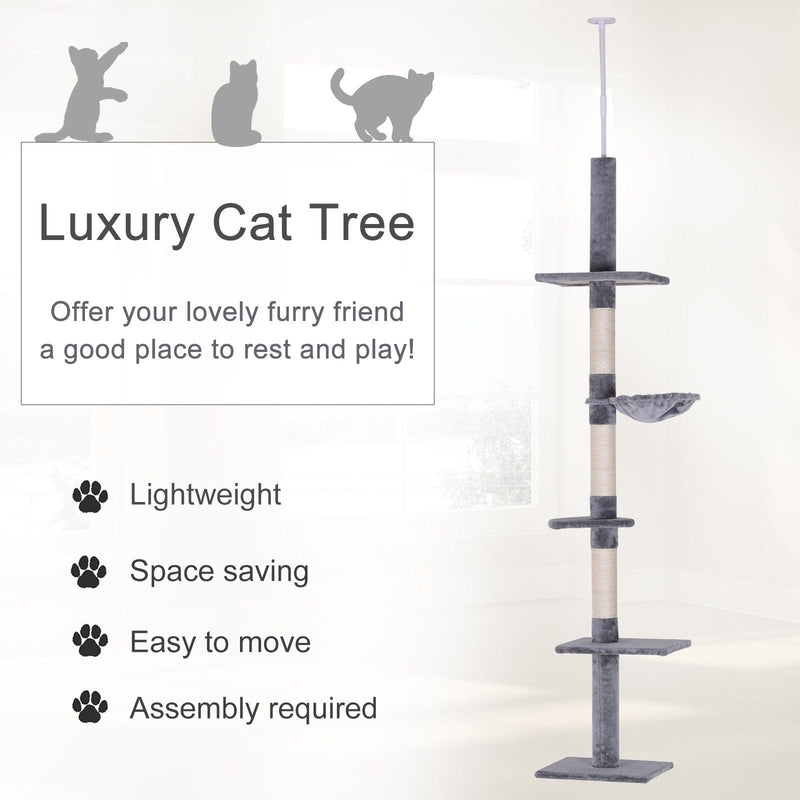 Floor to Ceiling Cat Tree, 5-Tier, Scratching Post,