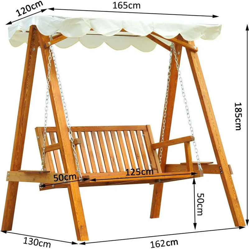 2 Seater Wooden Garden Swing Chair, Cream White Outsunny