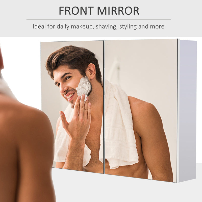 Wall Mounted Mirror Cabinet, Double Doors, L80 x H60 x D15cm