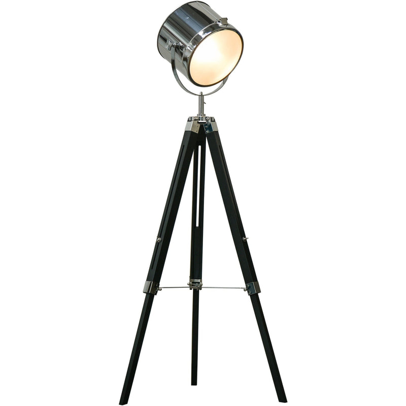 Black Tripod Floor Lamp with Wooden Legs & Steel Shade