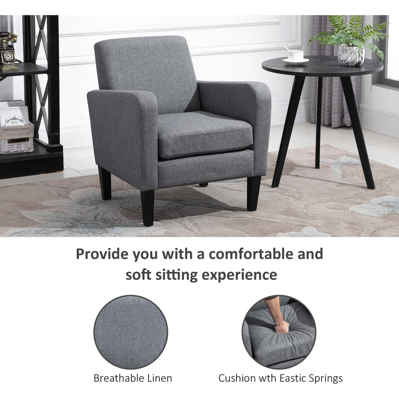 Grey Linen Single Armchair with Padded Seat