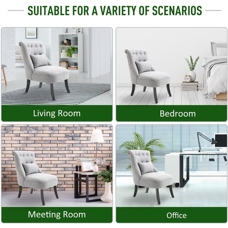 Grey Fabric Accent Chair Solid Wooden Legs