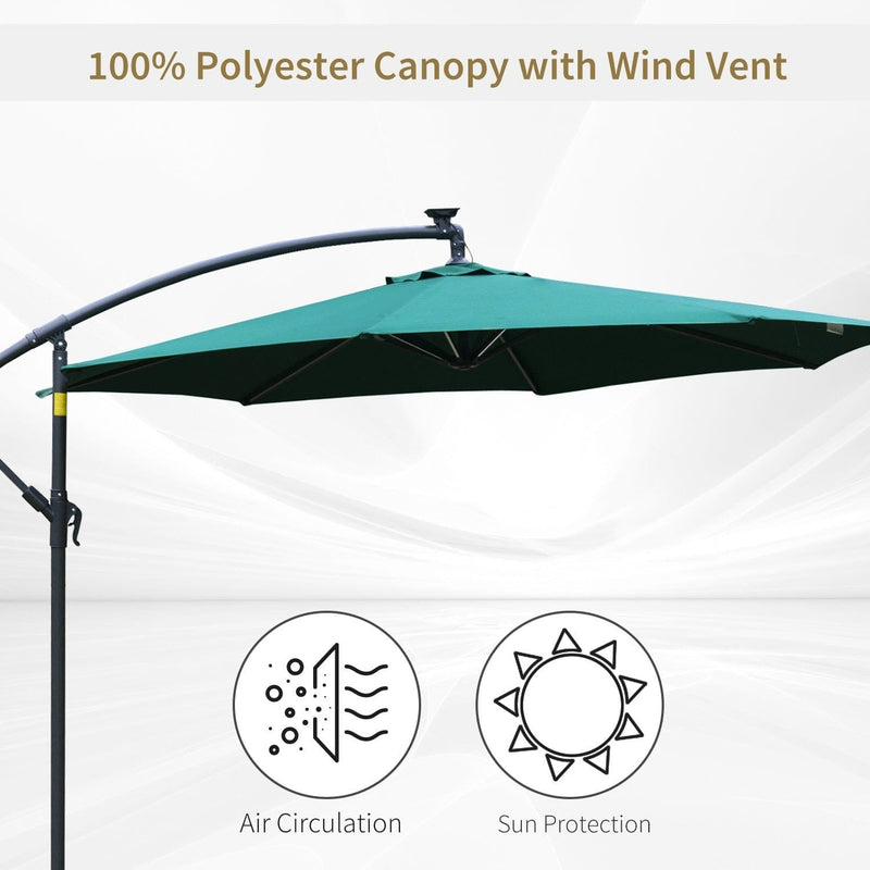 3m Banana Cantilever Patio Umbrella With Lights, Cross Base