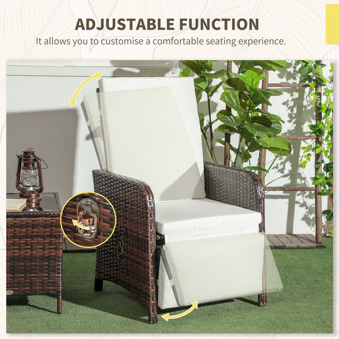 3 Piece Patio Bistro Set With Reclining Armchairs, Brown