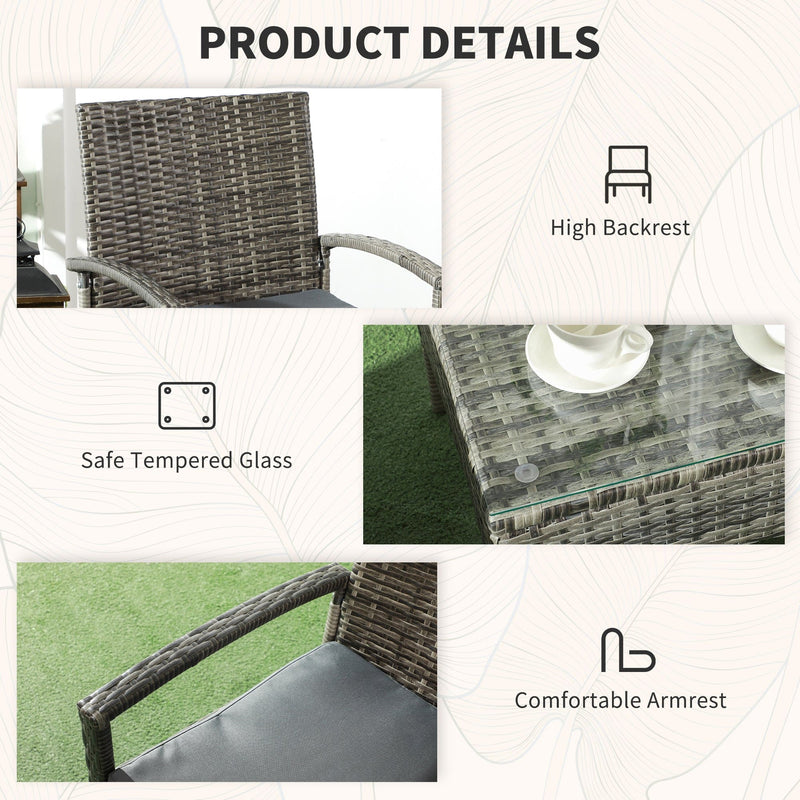 3 Piece Patio Bistro Set, Mixed Grey 