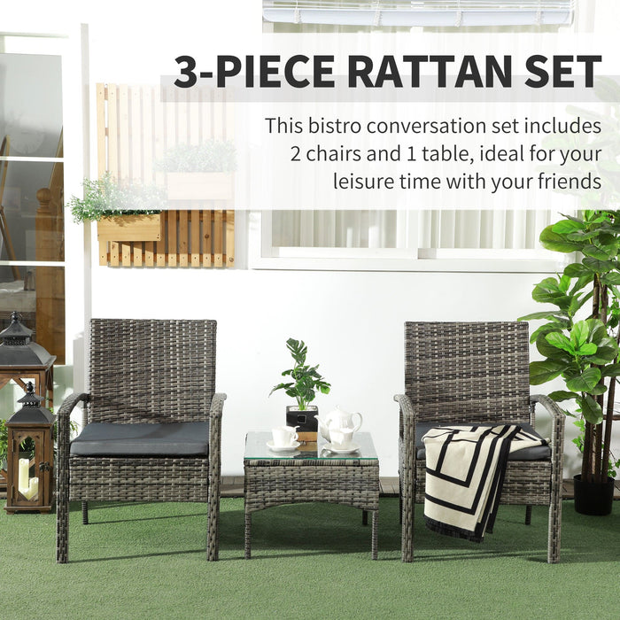 3 Piece Patio Bistro Set, Mixed Grey 