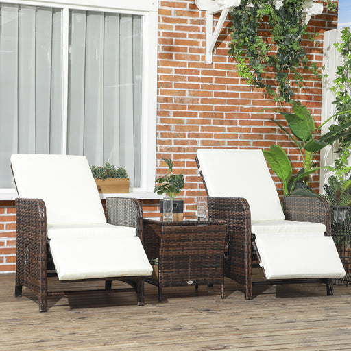 3 Piece Patio Bistro Set With Reclining Armchairs, Brown