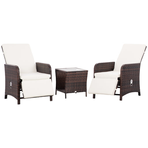 3 Piece Patio Bistro Set With Reclining Armchairs, Brown