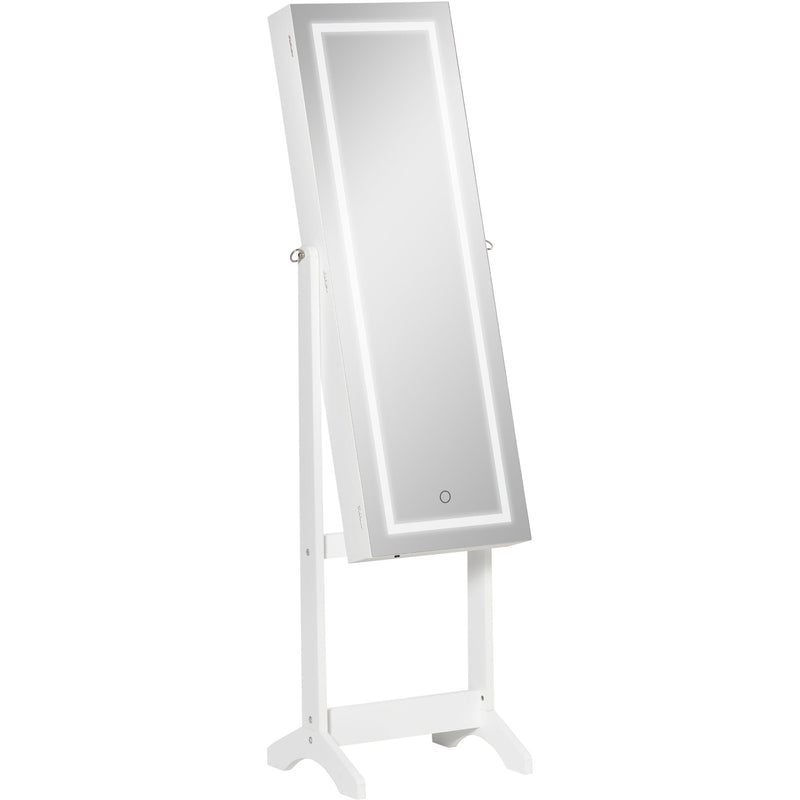 Full Length Mirror Jewellery Cabinet With Lights, White