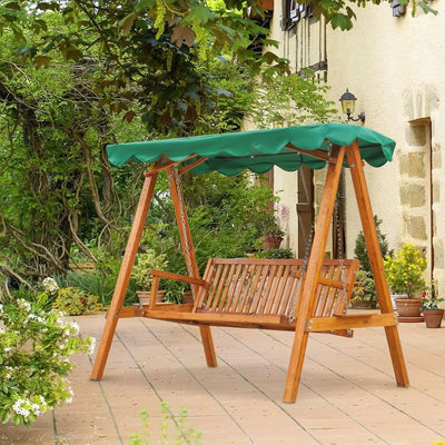 3 Seater Wooden Garden Swing Chair Bench, Green Outsunny