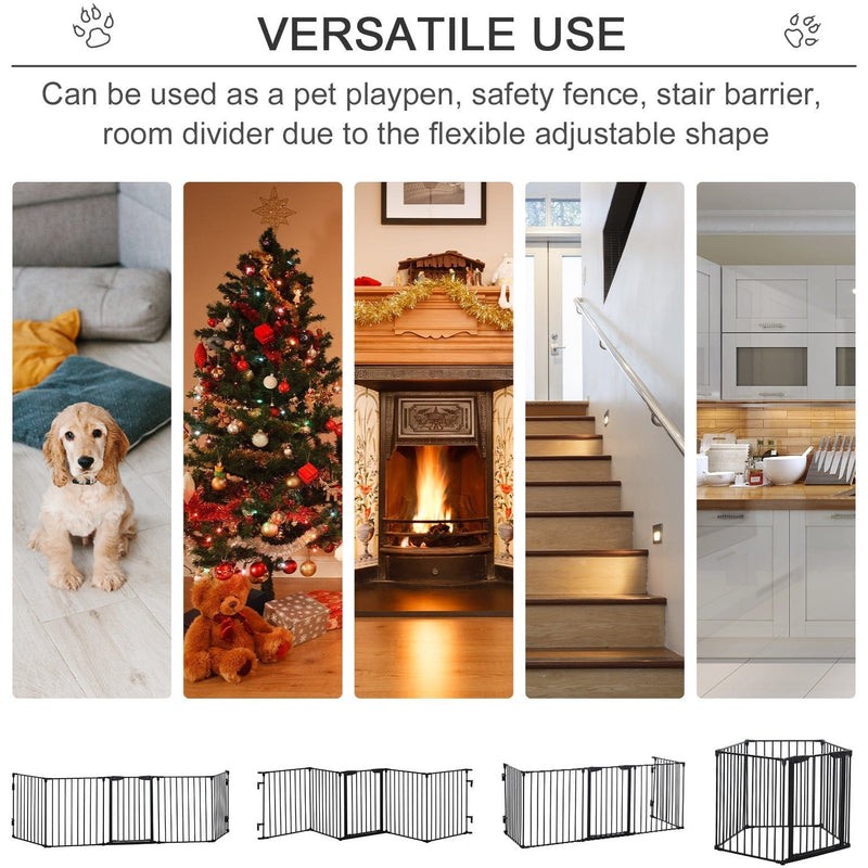 Pet Gate With Door, Pet Playpen, L300 x H74.5 cm, Black