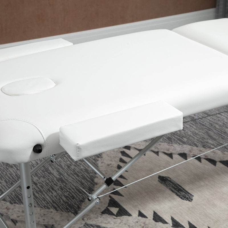 Folding Massage Table, Aluminium, Headrest, Armrests, White