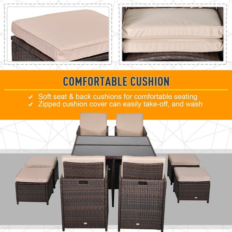 Rattan Cube Dining Set with Table, Chairs & Footrest