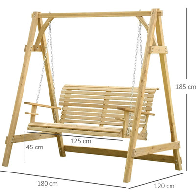 2 Seater Larch Wood Swing Chair Outsunny