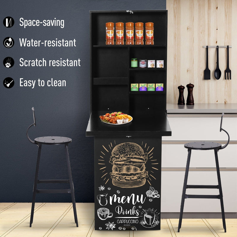 Wall Mounted Folding Table With Chalkboard and Shelf