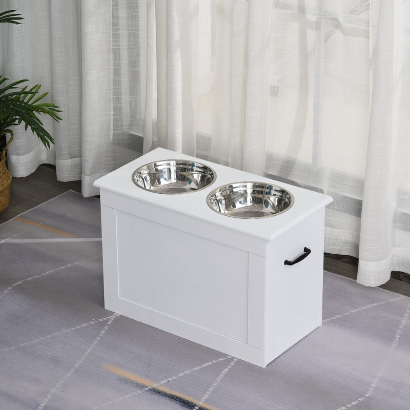 Raised Pet Feeding Station With 2 Stainless Steel Bowls