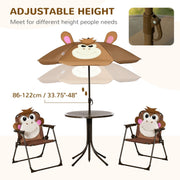 Outsunny Kids Picnic & Table Chair set, Outdoor Folding Garden Furniture w/ Monkey Design, Removable, Adjustable Sun Umbrella, Ages 3-6 Years - Brown Outsunny