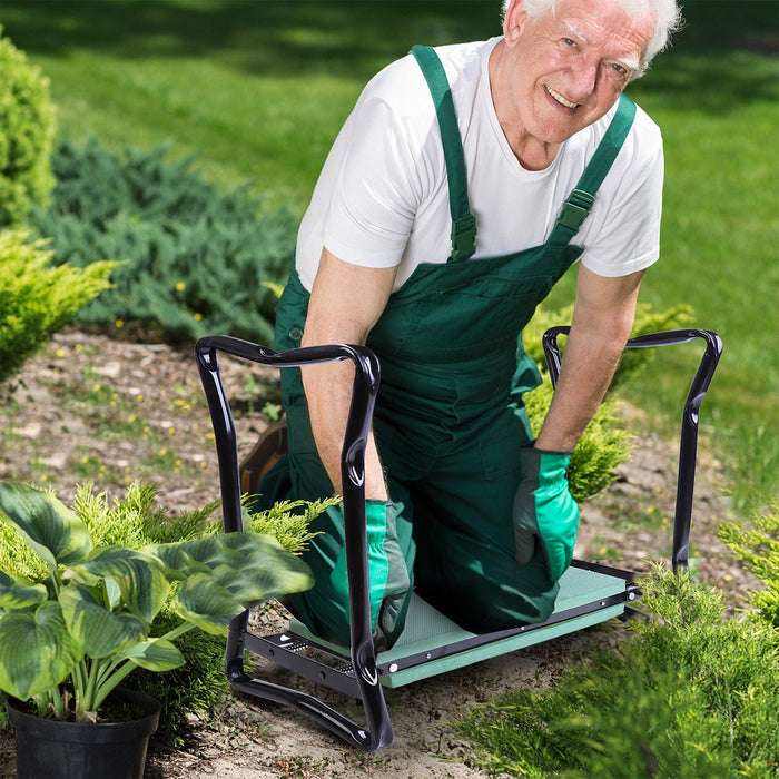 Foldable Garden Seat with Kneeling Pad Bench - Green