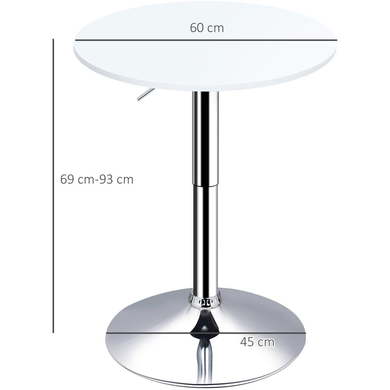 60cm White Bar Table With Adjustable Height
