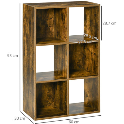 6 Cube Storage Unit, Rustic Brown, Freestanding Bookcase Homcom