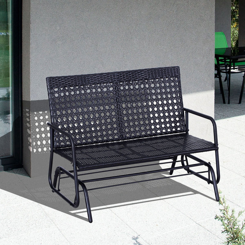 2 Seater Glider Garden Seat, Black Rattan Weave