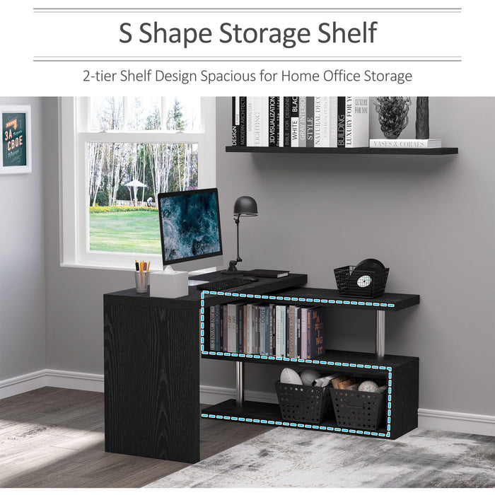 360° Rotating L Shaped Computer Desk With Shelves, Black