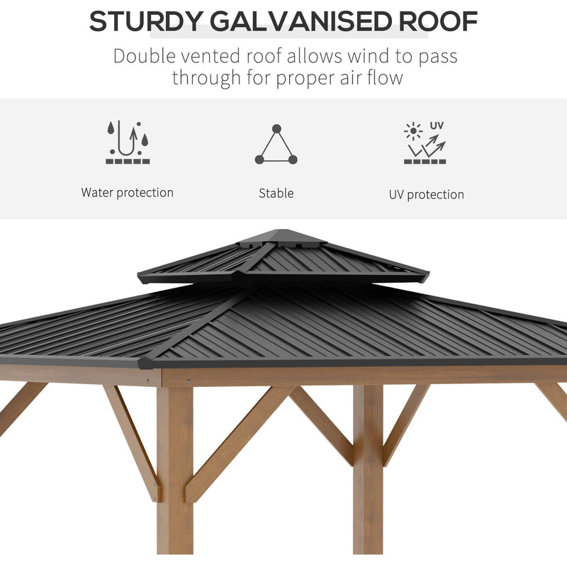 Wooden Garden Pergola With Galvanised Metal Roof, 3.4m x 3.4m Outsunny