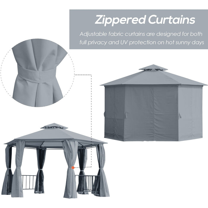 Hexagonal Metal Frame Gazebo With Sides, 3x3m