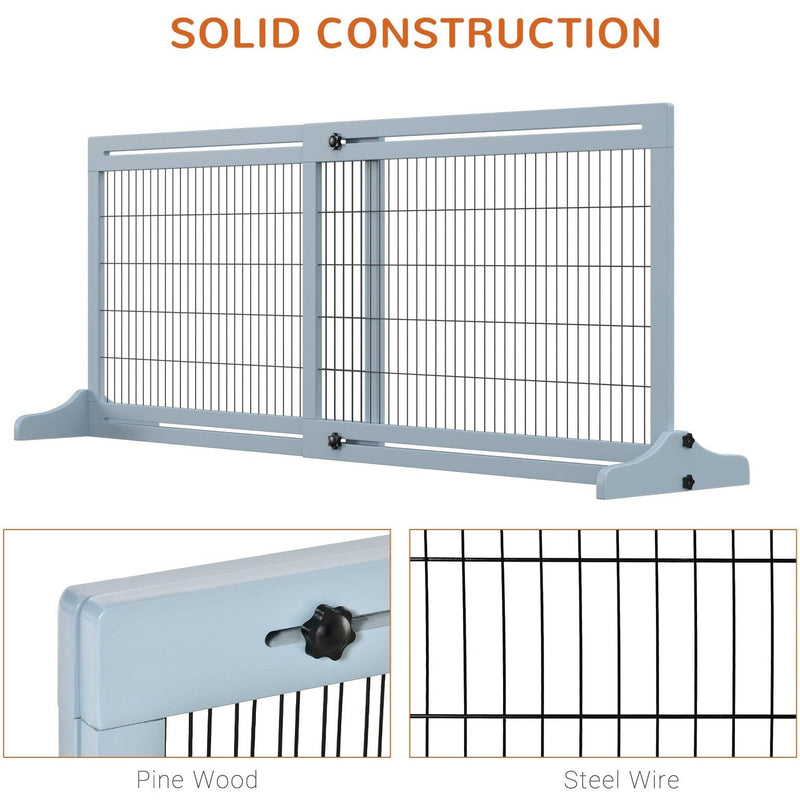 Freestanding Dog Gate, Solid Pine, 69H x 104-183cm, Blue
