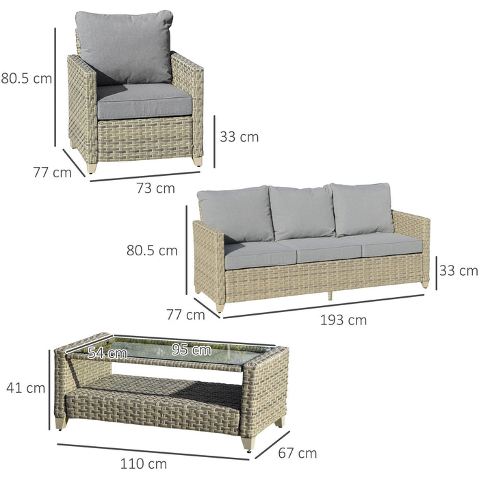 4 Piece Rattan Patio Set with Cushions & Tea Table
