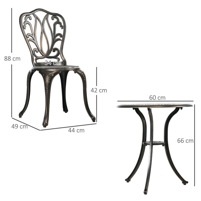 3pc Cast Aluminium Bistro Set, Bronze