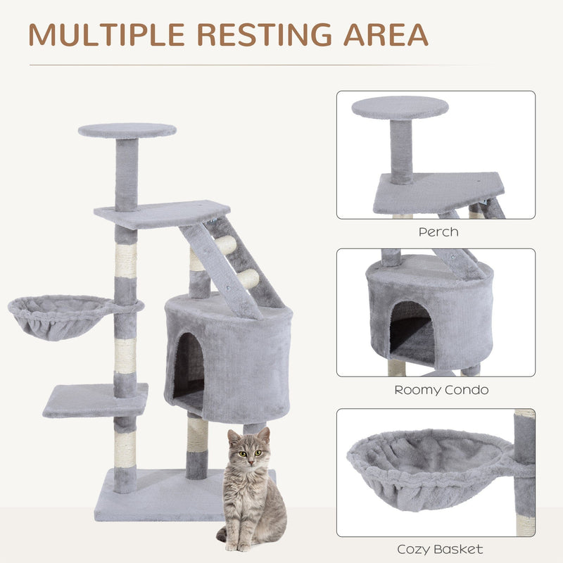 Grey Cat Tree, 125cm, Scratch Post, Climb Activity Centre