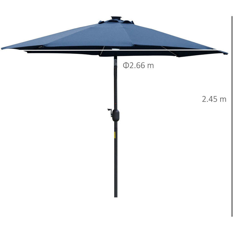 2.7m Garden Parasol With Lights, Tilt, Crank, Summer Shade