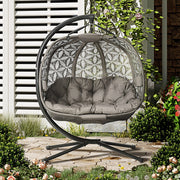 Double Swinging Egg Chair With Stand, Cushions - Sand Brown Outsunny