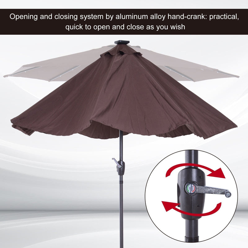 2.7m Garden Umbrella With Lights, Tilt, Crank