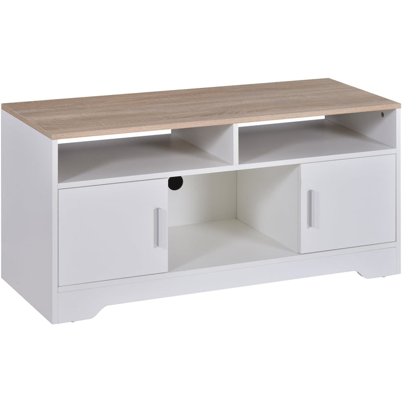 White/Wood 42 Inch TV Stand with Cabinets