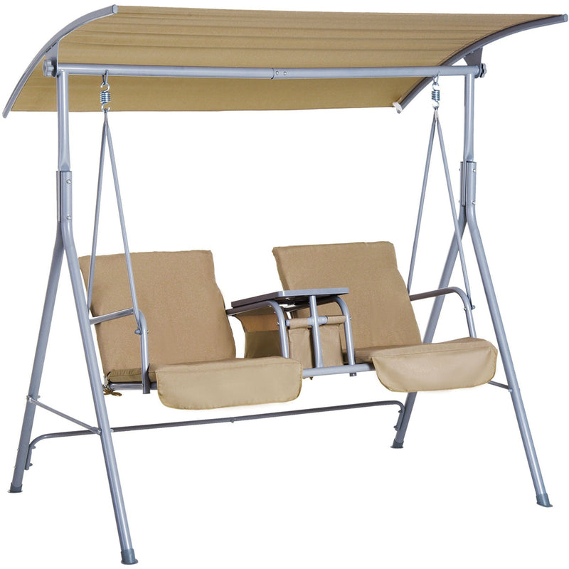 2 Seater Garden Swing Chair With Tilting Canopy & Storage Outsunny