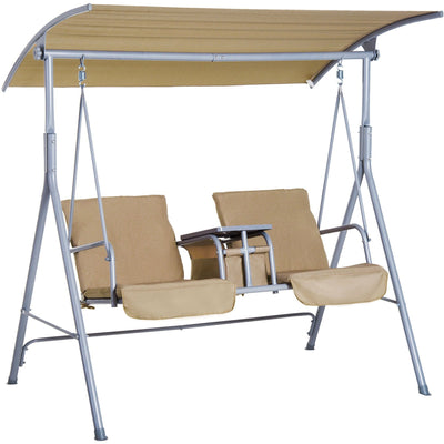 2 Seater Garden Swing Chair With Tilting Canopy & Storage Outsunny